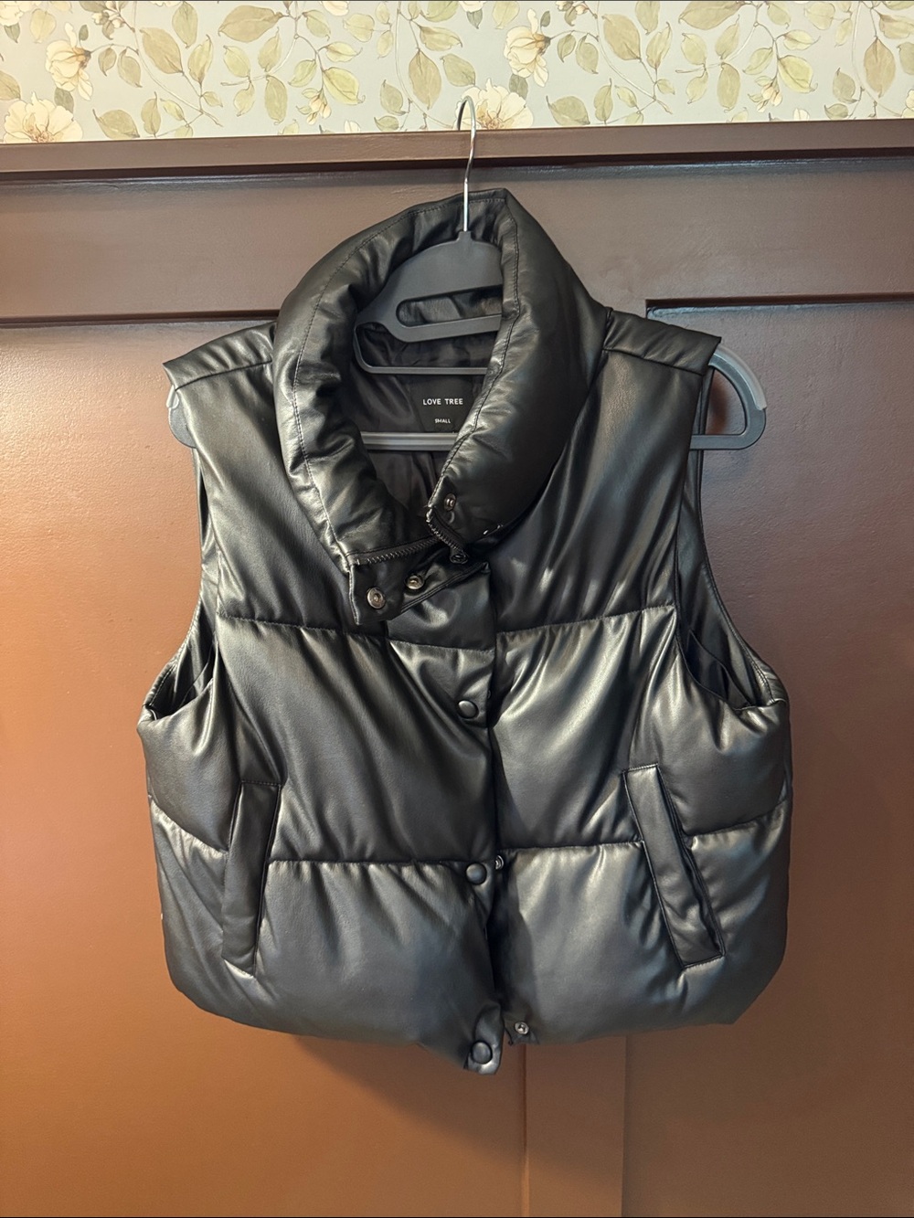 Love Tree Black Faux Leather Quilted Puffer Vest